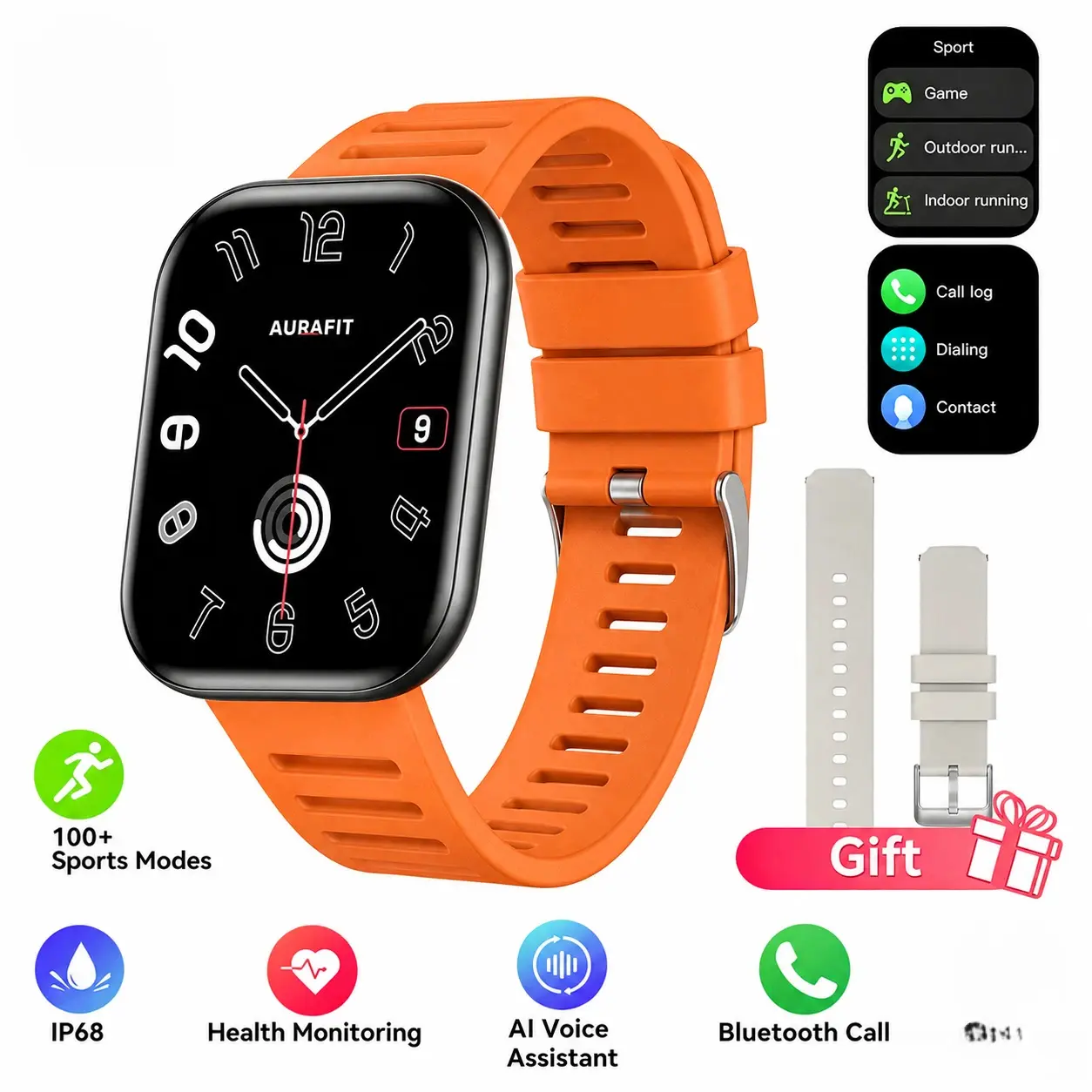 F39C Smartwatch with Built-In ChatGPT AI Voice Assistant, Bluetooth Calling, IP68 Waterproof, Wireless Charging, Heart Rate & Sleep Monitor, Multi-Sport Modes, Step & Calorie Tracker, Black