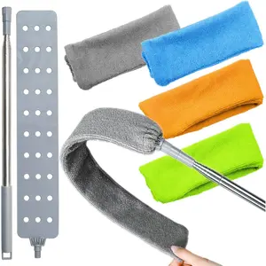 Retractable Gap Dust Cleaner Brush with 4 count Replacement Duster Cloth, 100 inches Extendable Pole, Flexible Microfiber Duster for Cleaning Under Refrigerator, Sofa,Couch Bed, Furniture