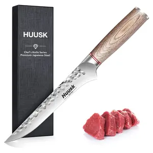 Huusk Knives From Japan, 6.5-inch Boning for Meat Cutting, Hand Forged Japanese Fillet Knife for Meat Fish Poultry Deboning with Ergonomic Pakkawood Handle with Gift Box