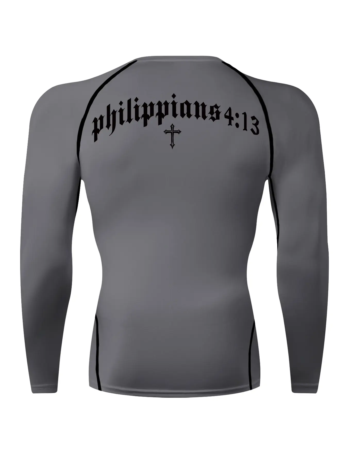 Philippians 4:13 Cross Graphic Print Long Sleeve Compression Shirt, Fitted Compression Shirts for Men, Gym Workout Fitness Training Running, Athletic Quick-Dry Baselayer, Spring & Fall Sportswear Activewear