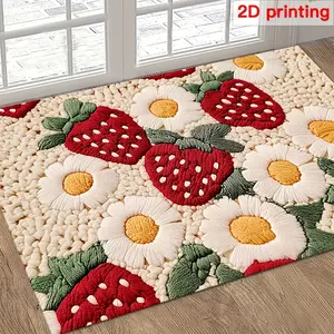 A soft and durable floor mat with a strawberry daisy pattern, machine washable and easy to clean with a non-slip backing. Suitable for kitchen mats, living room rugs.