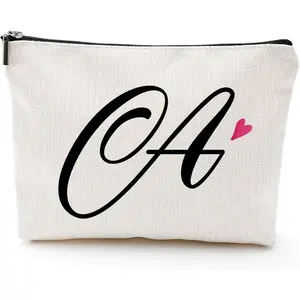 A Initial Monogram Personalized Travel Makeup Bag, Bag Gifts with Zipper (Makeup bag-Letter A)