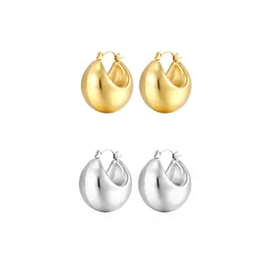 Purity 750/18k Metal Puff Hoops - Waterproof & Fade-Resistant | Edgy Western Fashion Statement Jewelry for Women | Gold/Silver Oval Hoops |