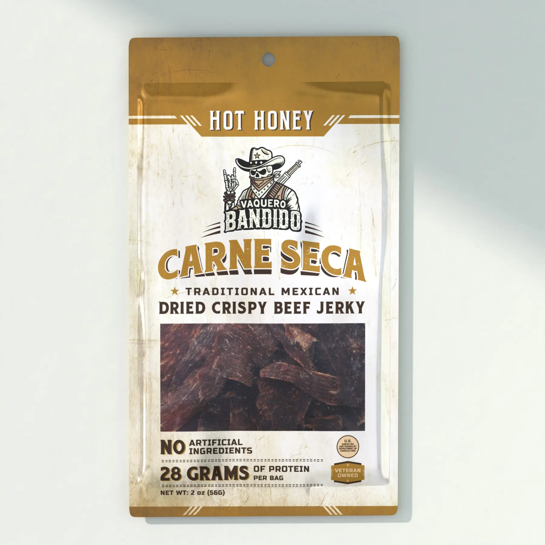 Vaquero Bandido Hot Honey Carne Seca - Authentic Traditional Mexican Dry Crispy Beef Jerky 28g Protein Thin Cut Dried Meat Snack Sweetened with Raw Honey Keto Friendly Natural