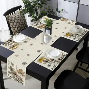 One table runner and four placemats. The table runner,serves as a tabletop decoration. Made of polyester fiber, it's a modern - style home decor item suitable for dining rooms, living rooms, kitchens, and outdoor spaces. household tablecloth