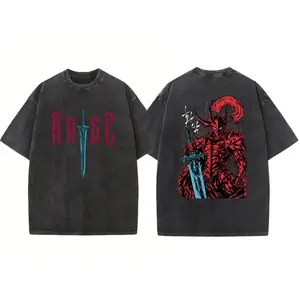 Shibuya Igris Vintage Washed Oversized T-Shirt & Hoodie, Solo Leveling Shadow Knight Commander Graphic, Heavyweight Cotton Streetwear for Men & Women, Anime Fan Outfit, Casual Urban Style, Bold Loyalty & Silent Blade Design Tshirt Tropical Round Neck