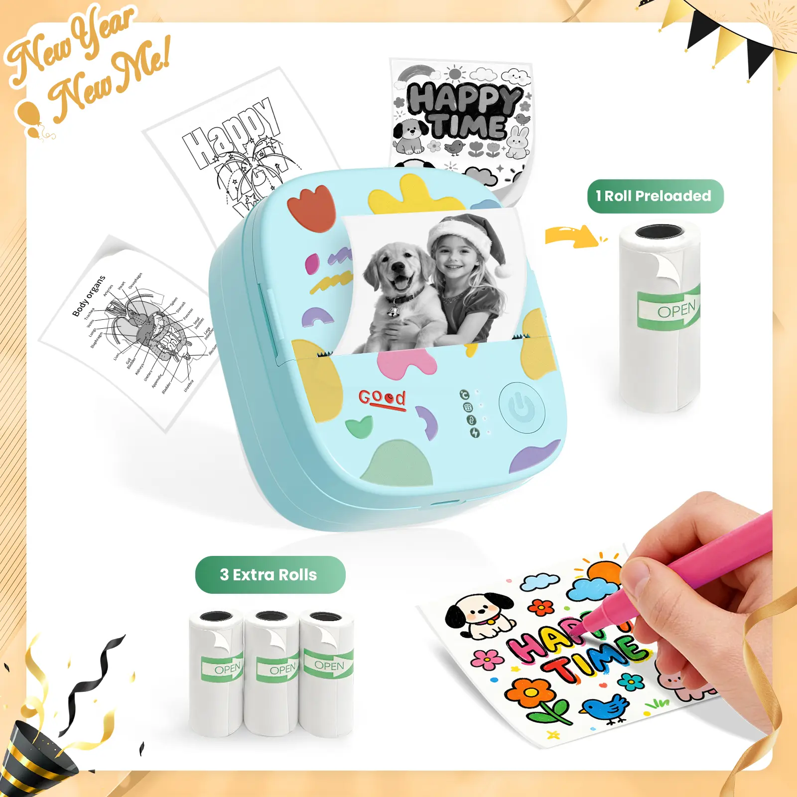 1 Printer(Blue)+3 Rolls of Label