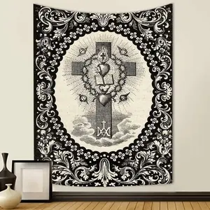 Sacred Heart Cross Pattern Durable Decorative Tapestry, Gothic Design Wall Hanging, Wall Decor for Home Living Room Bedroom Dorm, Home Decor