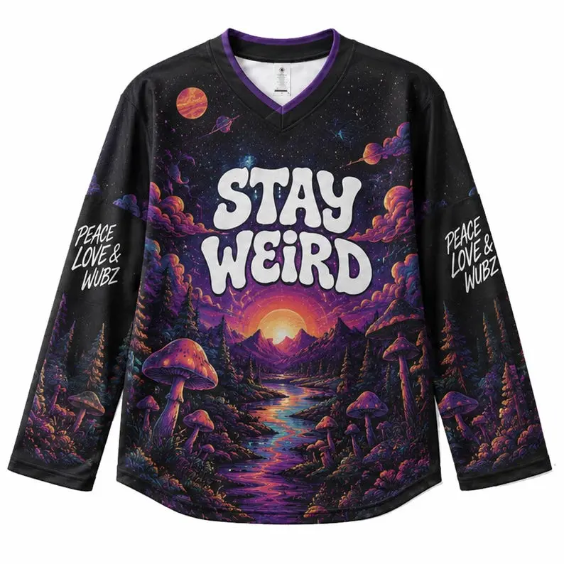 LSDREAM Stay Weird Hockey Jersey – Psychedelic Mushroom Rave Streetwear