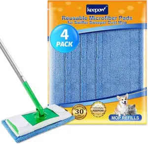 KEEPOW 5701M Microfiber Reusable Mop Pads for All 10-12 Inches Flat Mop 4 Pcs
