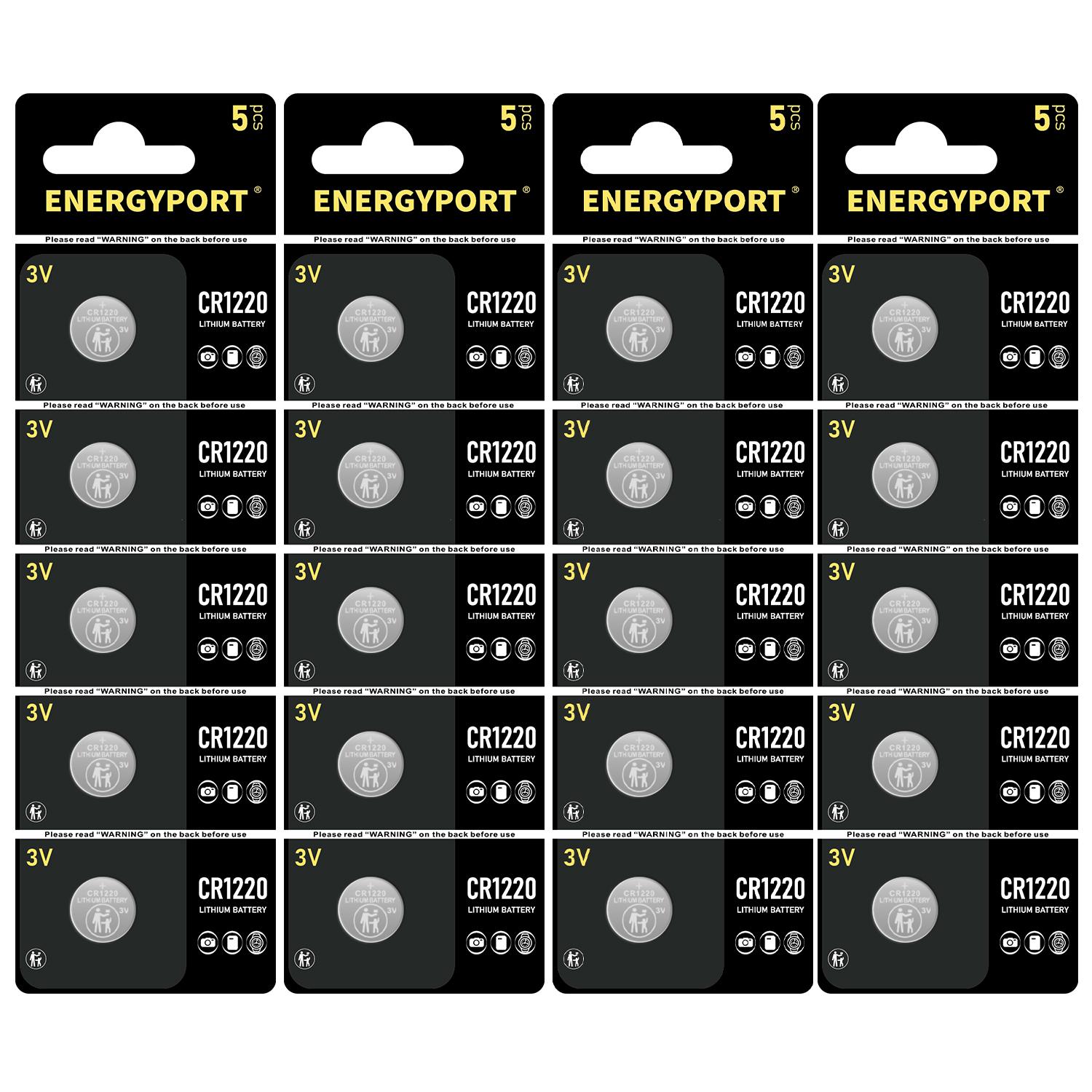 ENERGYPORT CR1220 3V Lithium Button Cell Battery CR 1220, for Keys, Watches, LED Light, Thermometer, Magnifier, Accessories, 40 Count
