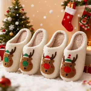 Women Men Christmas Slippers Memory Foam Slippers Warm House Slippers Cozy Fuzzy Bedroom Home Shoes for Indoor Outdoor