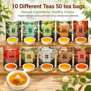Herbal Tea Sampler Assortment Box - 50 Individually Wrapped Tea Bags, 10 Different Flavors, Ideal for Gift & Party,tea lover