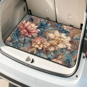 1pc, Universal Car Cargo Floor Mat Floral Swirls Harmony illustration, trunk liner for SUV, sedan, or van, convenient for grocery shopping, sports equipment, personalized interior, and business travel | Auto Boot Cover