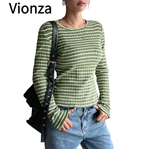 Casual Striped Thermal Long Sleeve T-Shirt for Women, Perfect for Autumn/Winter, Back to School Outfits, Cozy Loungewear, Trending TikTok Fashion, Casual Wear