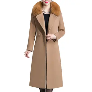 Aprsfn Women's Elegant Solid Color Mid-Length Thicken Warm Pea Coat with Fur Collar