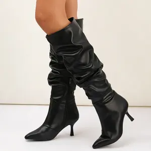【10 MIKKI 】Chic Slouchy Knee High Boots for Women - Pointed Toe Stiletto Heel Fashion Boots