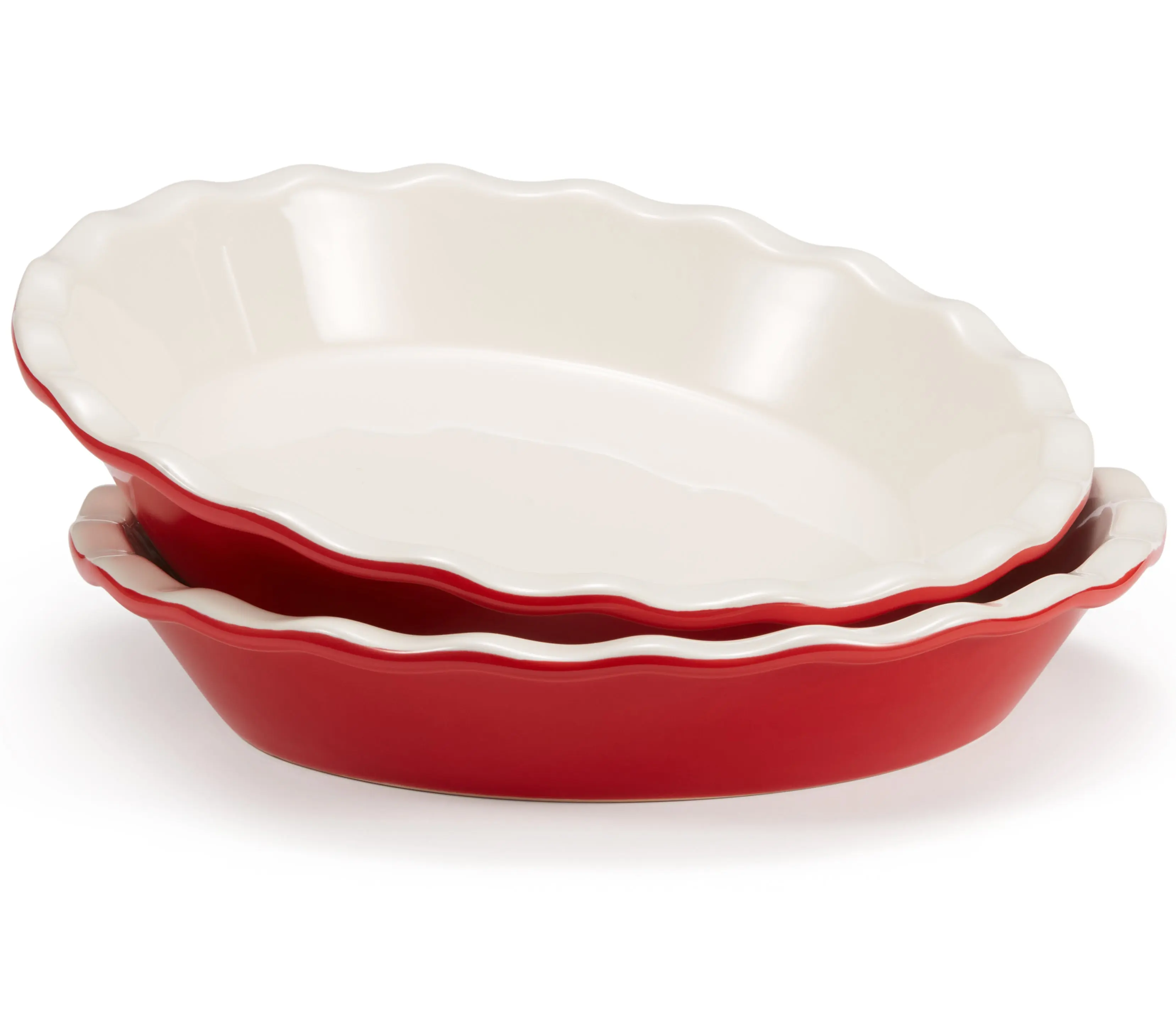 Ceramic Deep Pie Dish with Wave Edge, 9 Inch Bakeware Glossy