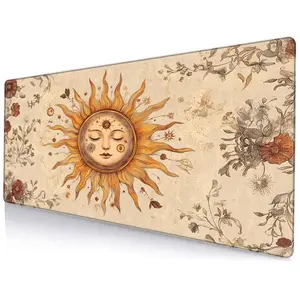 Bohemian Sun & Moon Pattern Mouse Pad, Large Gaming Mouse Pad with Stitched Edges & Non-slip Rubber Base, Extended Desk Mat for Home Office