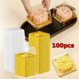 100PCS Mini Transparent Plastic Cupcake Containers with Snap- Lids - Square Dessert Cases Suitable for Weddings, Birthdays, Cake Displays - Cake & Muffin Holders, Plastic Containers