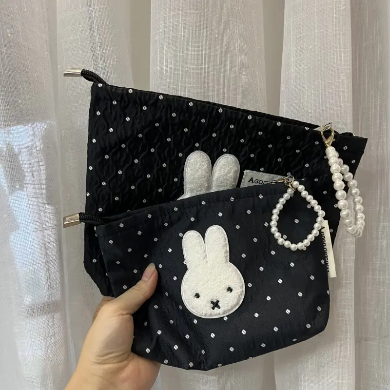 Kawaii Miffy Cosmetic Pouch Large Capacity Travel Skincare Bag Cute Sweet Black Premium Toiletry Organizer for Portable Handheld