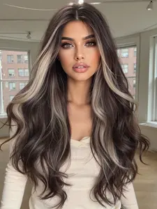 Highlights 26 Inch Synthetic Fiber Wig, Heat Resistant Long Hair, Daily Wear, Women's Hairstyle, Curly Design, All Seasons