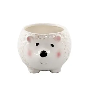 Hedgehog 4" Ceramic Planter - White with Simple Design and Cute Features