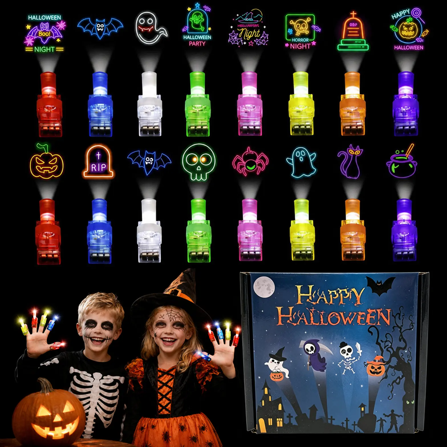 36 Pcs Halloween Themed Party Favors LED Finger Lights for Kids,Plastic Finger Projection Lights, Birthday Party Supplies,Trick or Treat Goodie Bag Stuffers Classroom Treasure Box Prizes for Boys Girls