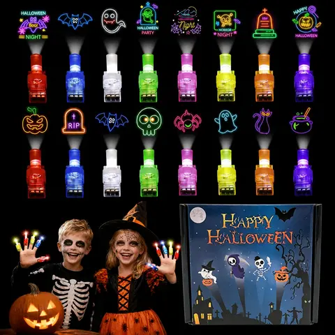 36 Pcs Halloween Themed Party Favors LED Finger Lights for Kids,16 Halloween Patterns Plastic Finger Projection Lights, Birthday Party Supplies,Trick or Treat Goodie Bag Stuffers Classroom Treasure Box Prizes for Boys Girls