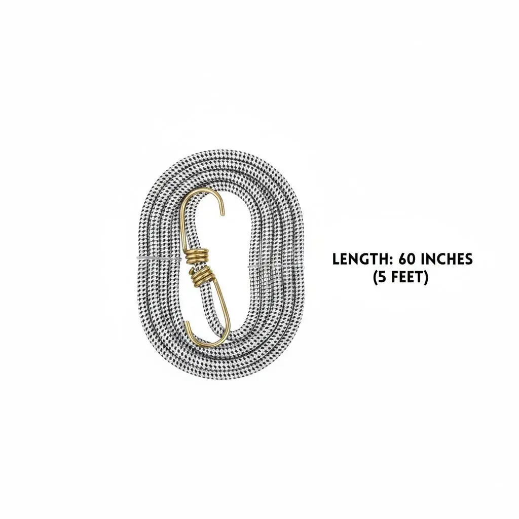 60-inch (5-foot) elastic rope with rubberized hook, suitable for outdoor bundling and luggage securing