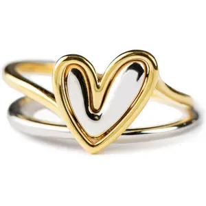 Gold and Silver Rings, Two Tone Ring, Mixed Metal Ring, Unique Stacking Heart Rings for Women, Self Love Gifts for Women