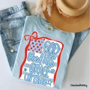 Comfort Colors God Shed His Grace on Thee Shirt, Patriotic Coquette Shirt, American, USA Shirt, Coquette Png, Preppy Patriotic, Red White Blue Tee