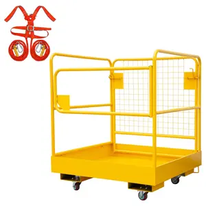 GARVEE Forklift Safety Cage 36x36 Inch, 1-2 Person Lift Basket with 1200LBS Capacity, Foldable Work Platform Featuring Lockable Wheels, Safety Harness, and Lock, Perfect for Aerial Work and High-Altitude Tasks