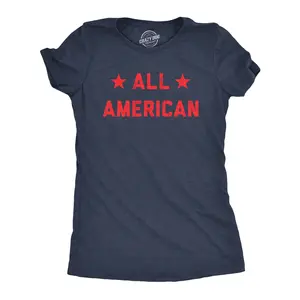 Womens All American T Shirt Funny Cool Patriotic Fourth Of July Party Text Graphic Tee for Ladies Funny Womens T Shirts Cute Vintage Fashion Casual Ladies T-Shirt Gift Patriotic Tops for Women Women's Novelty Navy