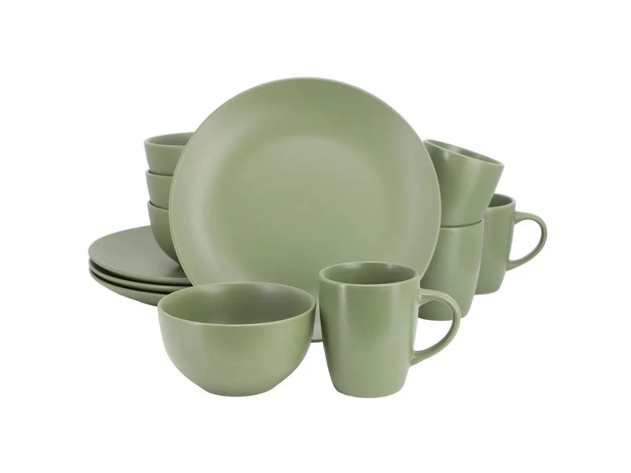 Gibson Home Everyday Plus 12 Piece Round Stoneware Dinnerware Set in Green Gibson Home Everyday Plus 12 Piece Round Stoneware Dinnerware Set in Green