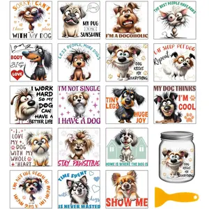 18 Sheets Funny Dog Texts Rub on Transfers Sticker for Crafts 3.9x3.6inch Crazy Animals UV DTF Cup Wraps Decals Stickers Cute Dog Paw Prints Transfer Decal for Glass Bottle Decors