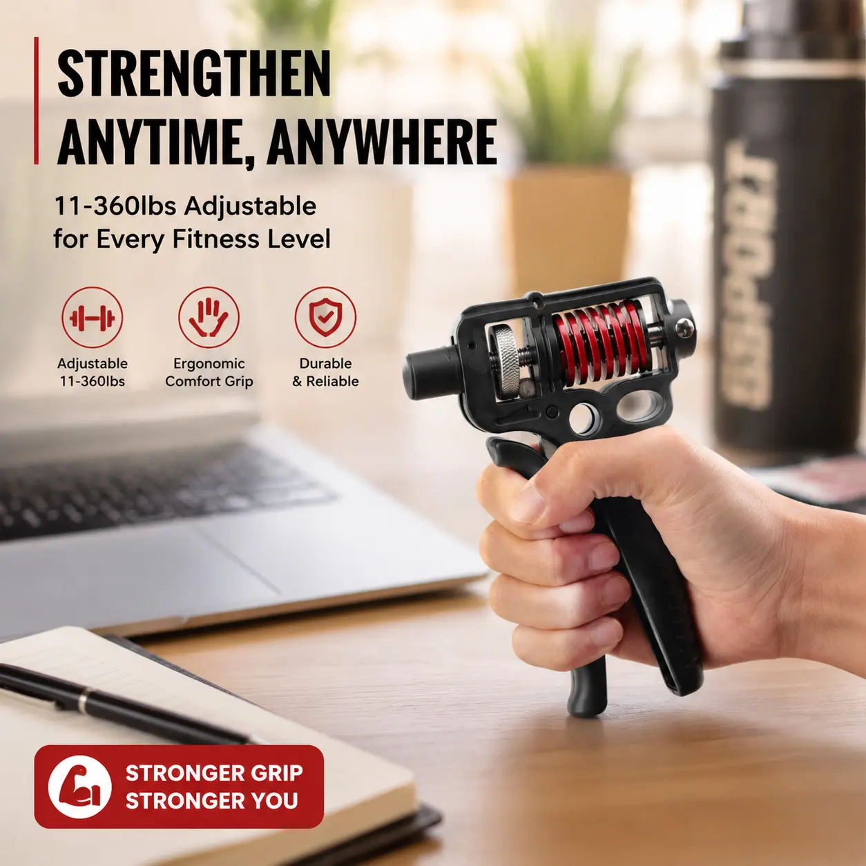 Adjustable Hand Grip Strengthener - Power Trainer for Gym & Strength Building Heavy Duty Forearm Trainer with Non-Slip Handles for Gym Boxing Climbing  Rehabilitation gripper