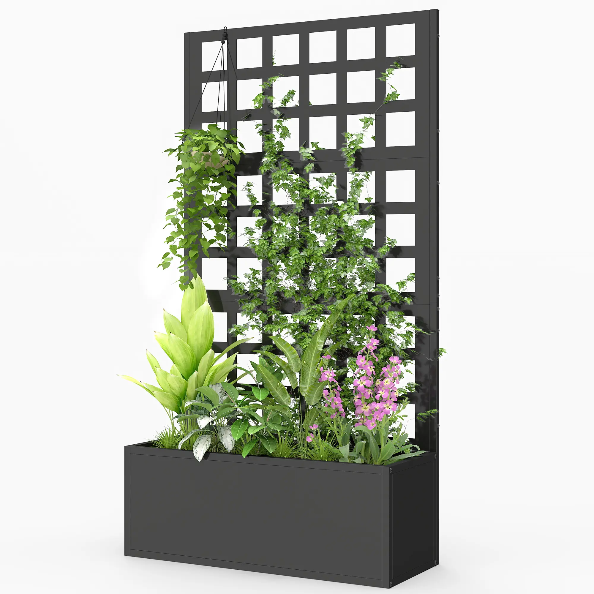 24x9x44.5 Inch Black Planter Box with Trellis 66 lbs Capacity for Tomatoes Strawberries Mint for Rooftop School Project Church Garden Camping Terrace Horticulture