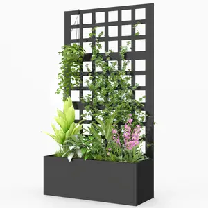 24x9x44.5 Inch Black Planter Box with Trellis 66 lbs Capacity for Tomatoes Strawberries Mint for Rooftop School Project Church Garden Camping Terrace Horticulture