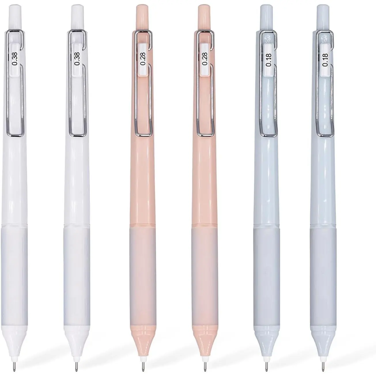 Gel Pen Set - 6 Count, Black Ink Pens 0.18mm, 0.28mm, 0.38mm, Ultra Fine Point, Smooth Writing, Grip, Retractable Pens for Note Taking and Sketching