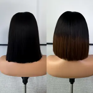 5x5 Bone Straight Natural Black Color & Ombre Brown Color Short Bob Front Glueless Wigs HD Lace Wig 250% Density 100% Raw Vietnamese Hair Human Hair Wigs