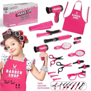 Girls Beauty Salon Pretend Play Set, Includes Hair Dryer Toy, Scissors, Haircutting Apron And Styling Accessories
