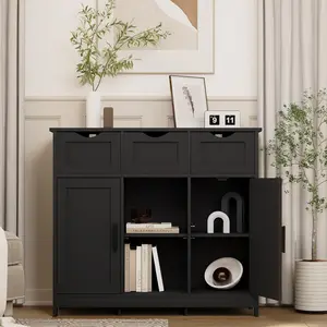 Floor Cabinet,Sideboard Buffet Cabinet,Kitchen Pantry Cabinets with Storage,Kitchen Storage Cabinets with Drawer,Wood Coffee Bar for Dining Room,Living Room,Entryway (Black)