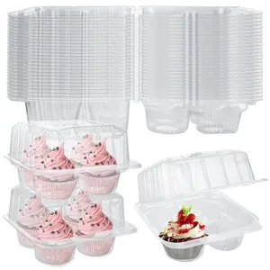 50 Cupcake Boxes 4 Count  Clear Plastic Container Stackable Deep Carrier Holder Box For Carrying Cupcakes