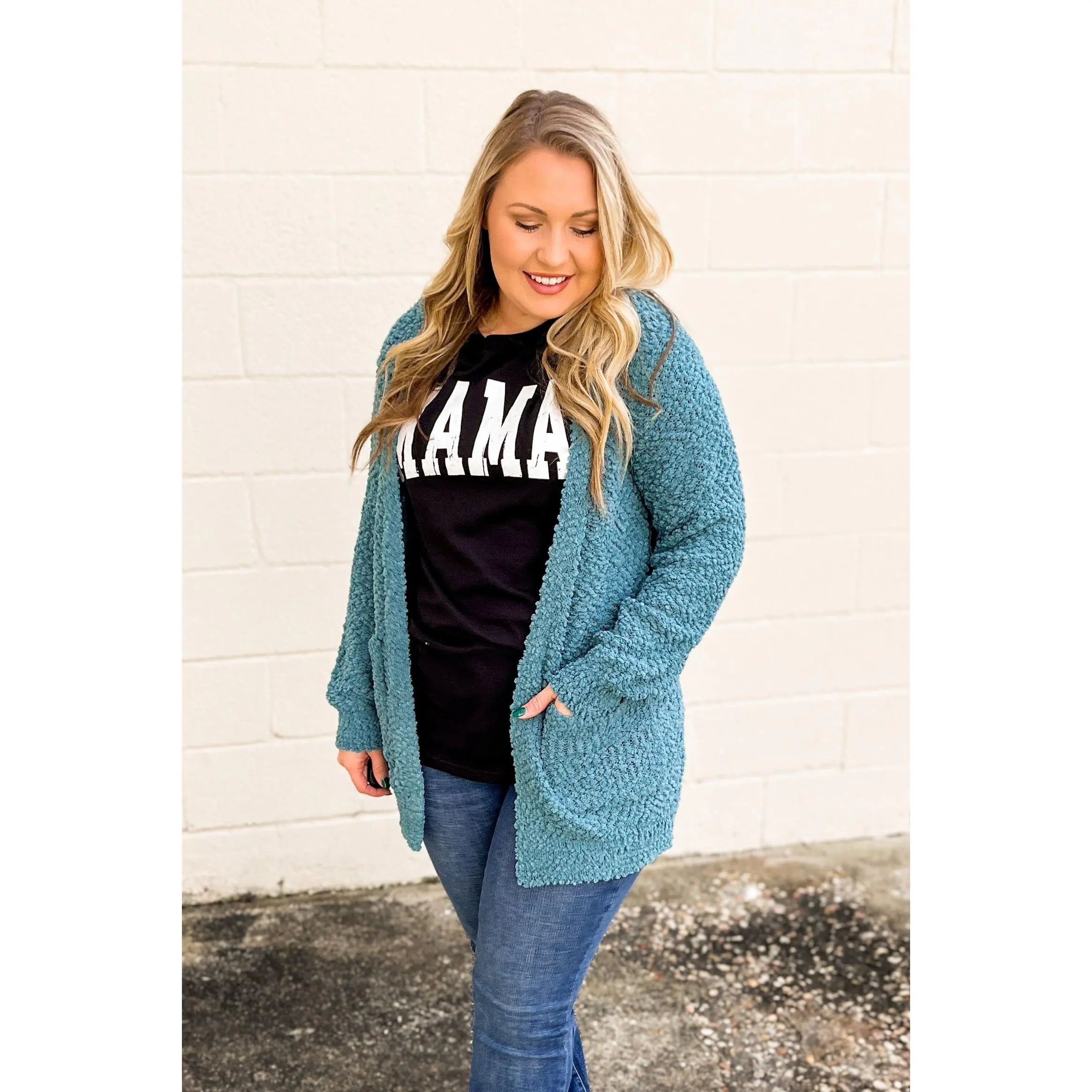 Gina Popcorn Cardigan, Dusty Teal