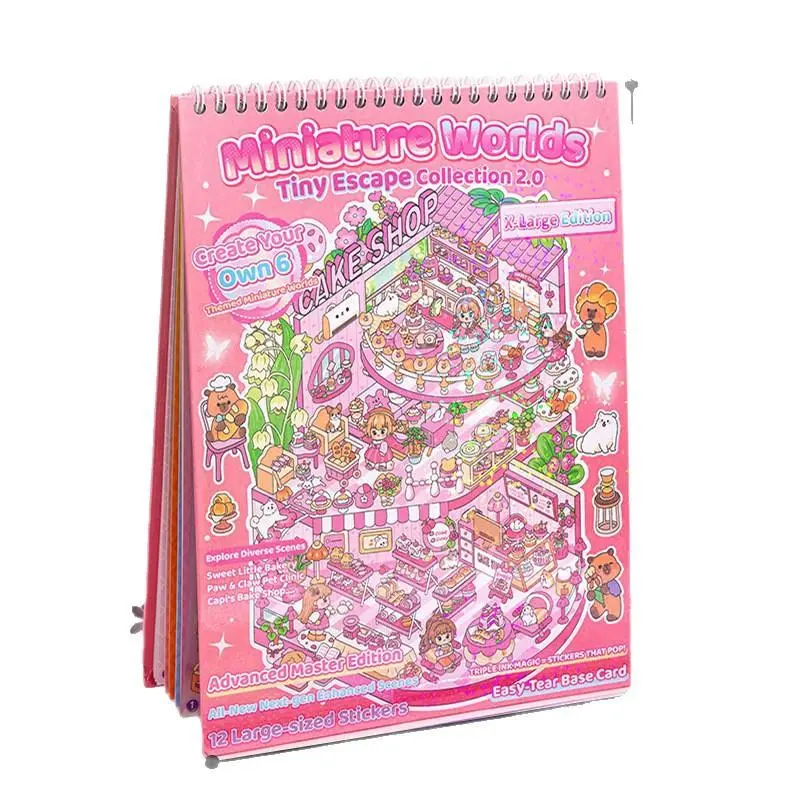 3D Cute Animal House Cartoon Scene DIY Sticker Books (English Version) - Creative Crafts Kit for Children, Free Tweezers Included, Stress-Relieving Gift to Cultivate Concentration & Patience