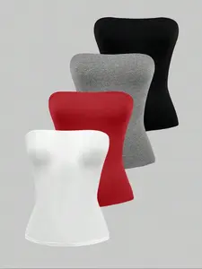 Women's Solid Color / Leopard / Striped Print Tube Top, Casual Fashion Sleeveless Strapless Top for Daily Wear, Ladies Clothes for All Seasons, Womenswear