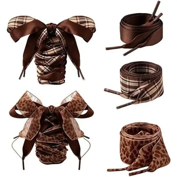 Trendy 3 Pairs Wide Long Ribbon Shoe Laces for Women Sneakers Flat Polka Dot Shoelaces Checkered Plaid Shoe Strings