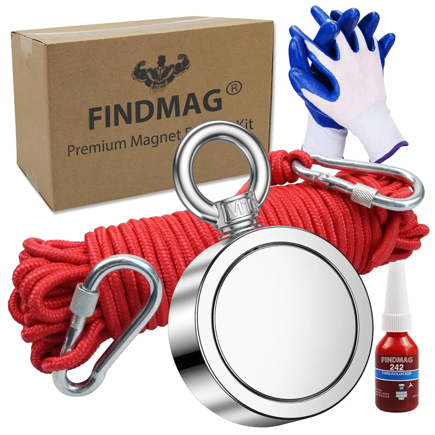 1000 LBS Fishing Magnet Kit, Double Sided Stong Magnet Fishing with Rope, Magnetic Fishing Tool for Retrieving Items in River, Lake, Beach, Lawn - 2.95inch Diameter