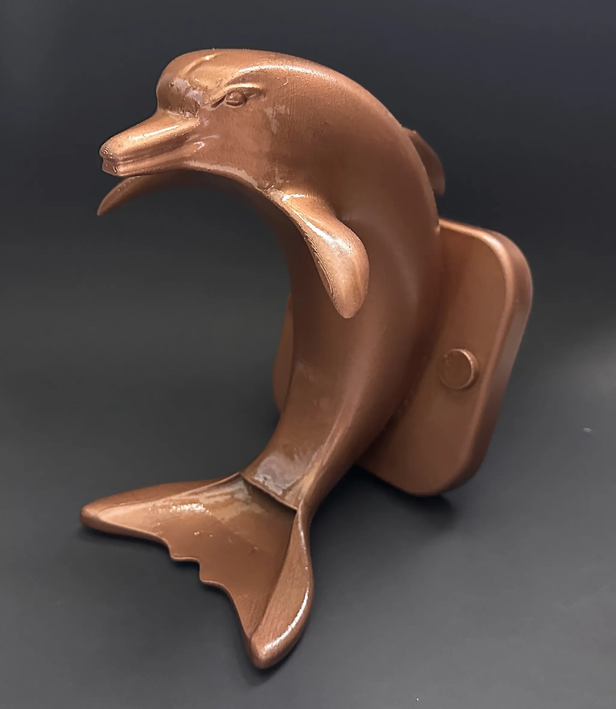Artista Pools Dolphin Pool Spillway Sheer Descent Fountain Wall Mounted Water Feature in Lustrous Copper or Brushed Dark Metallic Nickel UV-Resistant Composite Sculpture